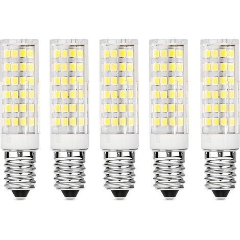 Lot de 5 ampoules LED E14 pour hottes de cuisine, 9 W, blanc froid (6000 K), 220-230 V CA, non dimmables, pour réfrigérateurs/hottes de cuisine. (1/4)