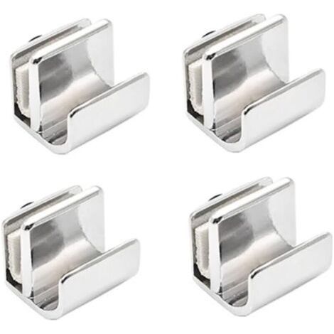 Ensemble de 4 poignées pour portes en verre, en alliage de zinc, sans perçage, pour vitrines, armoires, tiroirs de 3 à 5 mm d'épaisseur. (1/4)