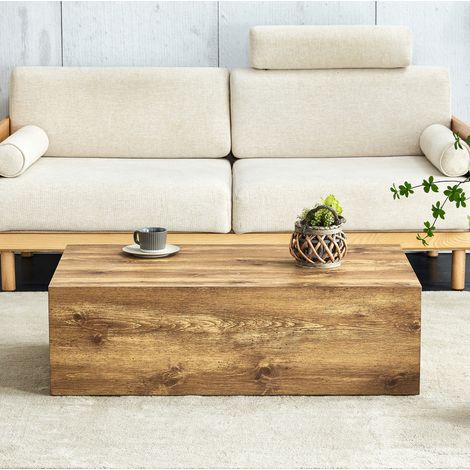 Table basse rectangulaire 90 x 50 x 30 cm en MDF effet bois, sans montage HAVRYA (1/5)