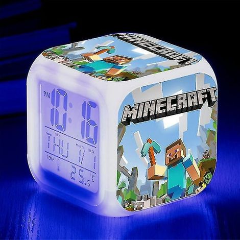 Minecraft Alarm Clock Coolie Scared Cartoon Led Digital Color Luminous Clock Birthday Gift Christmas Gift (1/3)