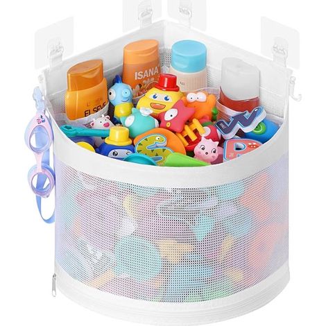 Netzbeutel zur Aufbewahrung von Badespielzeug, großer Baby-Badespielzeug-Netzbeutel, Badespielzeug-Netzbeutel, hängender Badespielzeug-Netzbeutel mit 4 selbstklebenden Haken. (1/5)