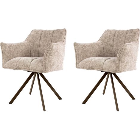 Lot de 2 fauteuils pivotants en tissu texturé sable et bronze - JORDI