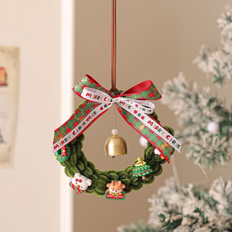 Petite couronne de Noël suspendue en chenille, déco porte et sapin avec figurines mignonnes (1/4)