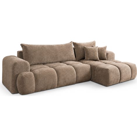 EVELIA - Canapé d'angle convertible 4 places en tissu haute résistance - 265 cm - Brun (1/3)
