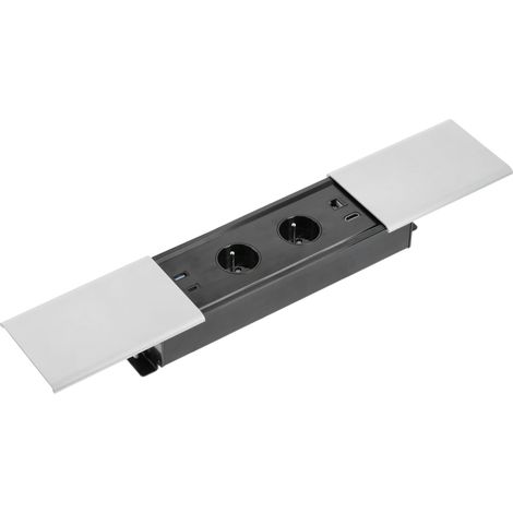 Prise de meuble, multiprise, 2 prises Schuko, 1 x USB A, 1 x USB C, 1 x RJ45, 1 x HDMI, longueur du câble 1,5 m, couleur argent, pour bureau, plateau de table, cuisine et bureau (1/5)