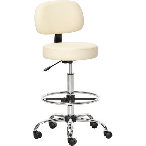 Tabouret de bar pivotant réglable en hauteur avec dossier et assise PU - Structure robuste 56x57x104-127cm pour cuisine et comptoir - Design ergonomique et confortable couleur beige (1/5)
