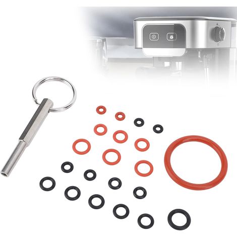 Llave de mantenimiento para cafeteras con 21 juntas de silicona y punta ovalada de acero inoxidable. (1/5)