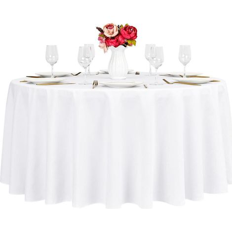 Nappe ronde en polyester blanc 305 cm, lavable, pour mariage, fête, banquet