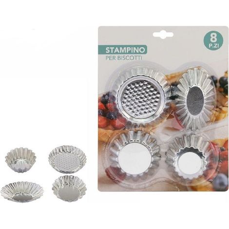 TrAdE Shop Traesio - Set 8 Formine Per Biscotti Pirottini Stampi Dolci Crostatine Stampini Misti 74134 -