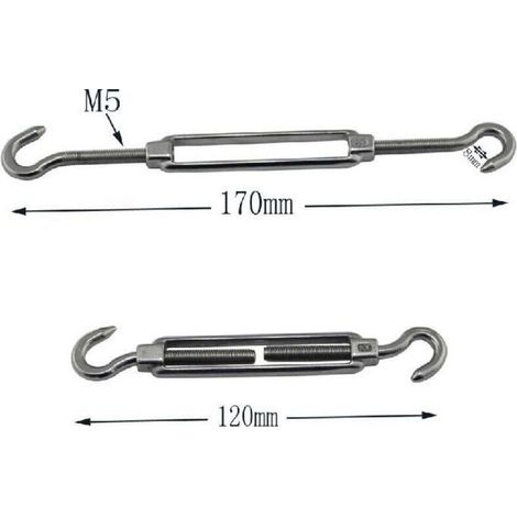 Montageset für Sonnensegel aus Edelstahl 304, bestehend aus 5-Zoll-Spannvorrichtung, silberner Öse und Karabinerhaken. (1/5)