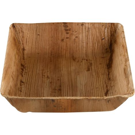 Assiette carrée creuse en feuille de palmier 17 x 17 cm - 100 unités - Betik