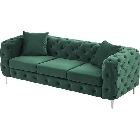 Divano 3 posti Chesterfield in velluto verde EDWINA (1/5)