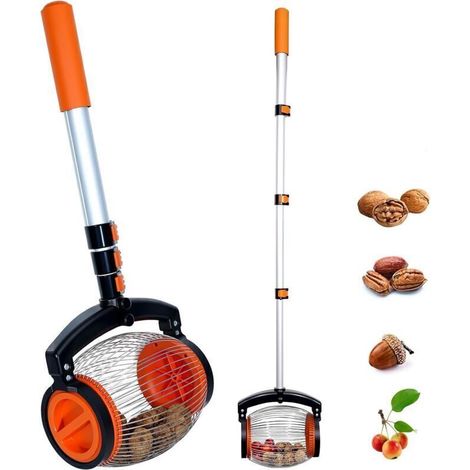 Cosechadora telescópica ajustable de nueces – Herramienta para recolectar nueces, castañas y langostinos (2–4 cm), apertura lateral, 130 cm máx.