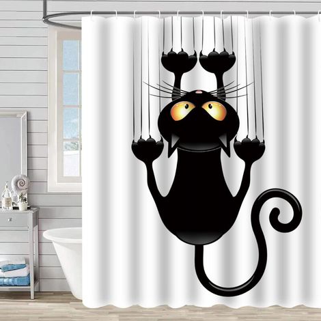 Cortina de ducha con estampado de gatos, cortinas de baño impermeables, tela con estampado animal, resistente al moho con ganchos, cortinas de ducha (1/5)