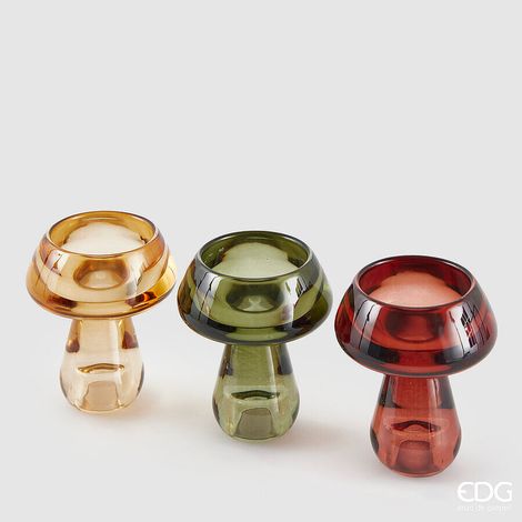 EDG Enzo De Gasperi Portacandela Fungo Ass. H 9 Cm D 8 Cm Vetro Multicolor 1 Pz