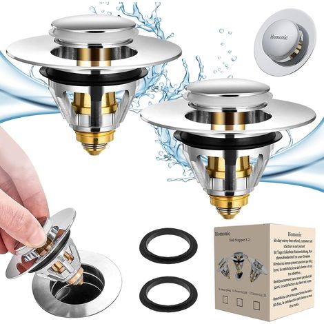 1 Bonde de Lavabo Pop-Up, Acier Inoxydable et Cuivre, Anti-Cheveux, Pour Trous 34-38mm, Salle de Bain