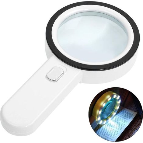 Loupe de lecture éclairée, grossissement 30x avec 12 LED, loupe de poche, loupe lumineuse pour la lecture, les bijoux, les personnes âgées, les malvoyants, l'observation et les travaux manuels (blanch (1/4)