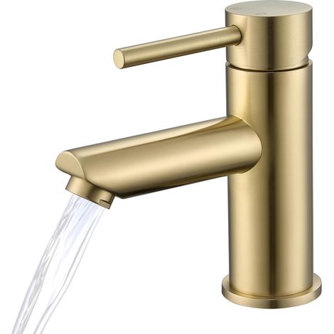 Brushed Gold Finish Stainless Steel Bathroom Sink Mixer Tap (1/5)