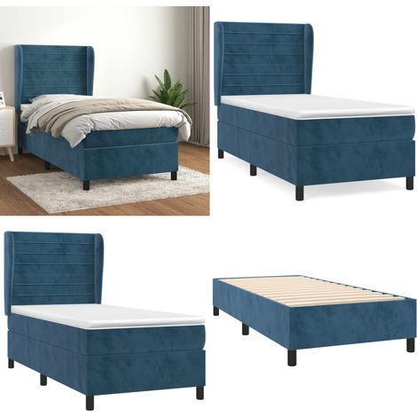 Sommier à lattes de lit avec matelas Bleu foncé 90x190 cm - Lit Tapissier - Lit Double - Lit Avec Rangement - Literie - Chambre À Coucher - Home & Living (1/5)
