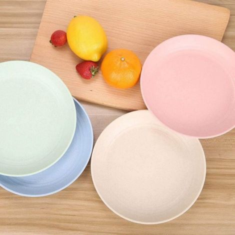 Assiette Paille De Blé - 19,5 cm Et 22 cm - Lavable Au Lave-Vaisselle Et Micro-Ondes - Pour Enfants Et Adultes - 4 Pièces (1/4)