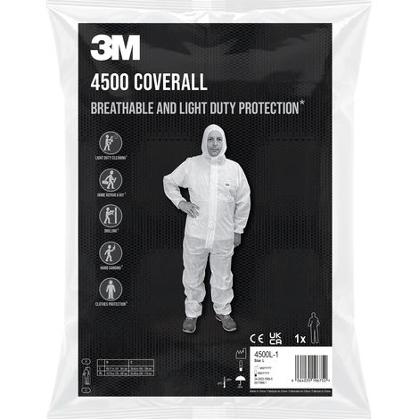 Lot de 2 combinaisons de protection 3M™ 4500, Catégorie 1, blanche, taille L, 1 par sachet (1/2)
