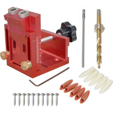 Kit di serraggio per fori inclinabili, perno guida trapano, posizionatore foro, morsetto a fascia, utensile di foratura fai-da-te in alluminio per la lavorazione del legno con punta da trapano da 9 mm (1/5)