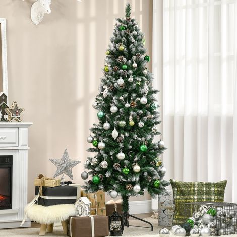 Árbol de Navidad Artificial de Nieve 180 cm con 508 Ramas 49 Piñas Base Plegable y Soporte de Acero Ø73x180 cm Verde (1/5)