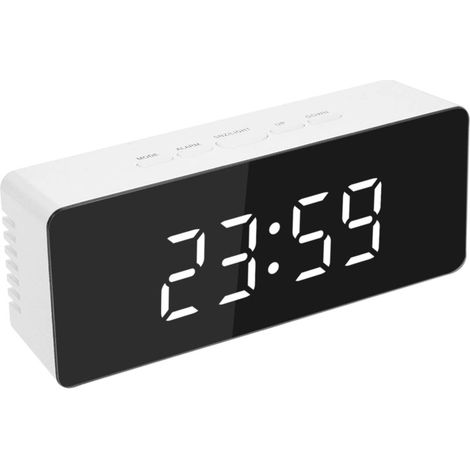 Kreativer, multifunktionaler, geräuschloser LED-Spiegelwecker, weiß (Batterien nicht enthalten)