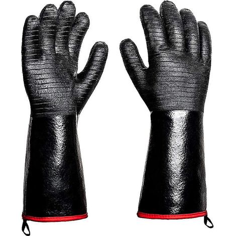 Gants de barbecue - Gants de cuisine épais résistants à la chaleur jusqu'à 800 °C (1472 °F) avec crochet en S, gants de four imperméables de 35,5 cm (14 po) pour grillades (1/4)