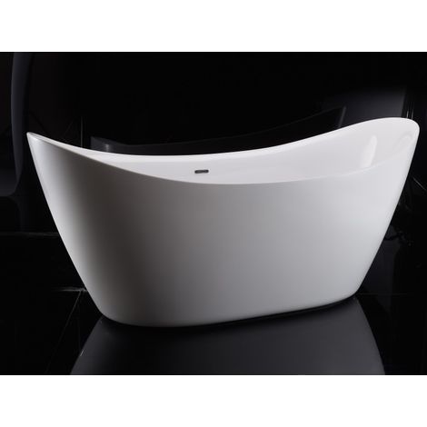 BERNSTEIN - Baignoire îlot SIENA en acrylique sanitaire blanc mat ou blanc brillant - 173 x 73 x 75 cm - robinetterie et accessoires en option Avec raccord standard 8028, Sans siphon, Blanc brillant (1/5)