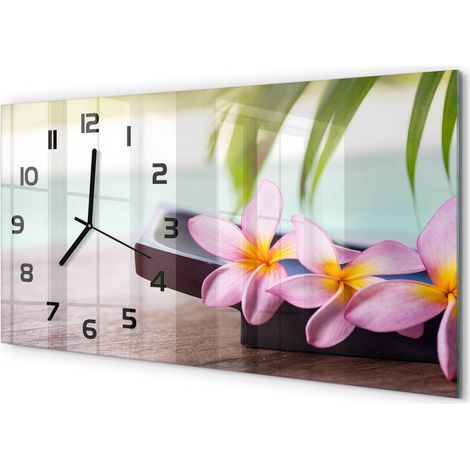 Horloge Murale Panoramique Moderne 60x30 cm Verre Trempé Sans Tic-Tac Frangipanier (1/5)