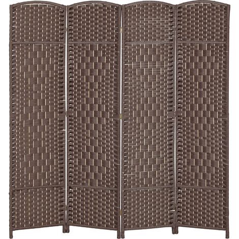 Paravent intérieur bois 4 panneaux 180x180 cm salon chambre marron