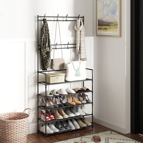 Coat Rack Coat Stand with Shoe Storage Bench and Racks for Entryway Hallway Dorm Bedroom (White) (1/5)
