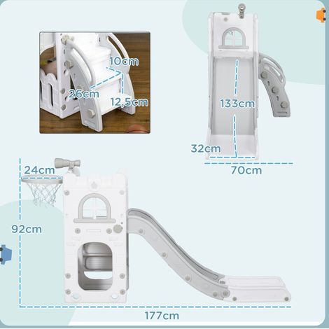 Scivolo per bambini 177x70x92 cm in plastica grigia 5 in 1 salvaspazio per cameretta – MEUBLIV (1/5)