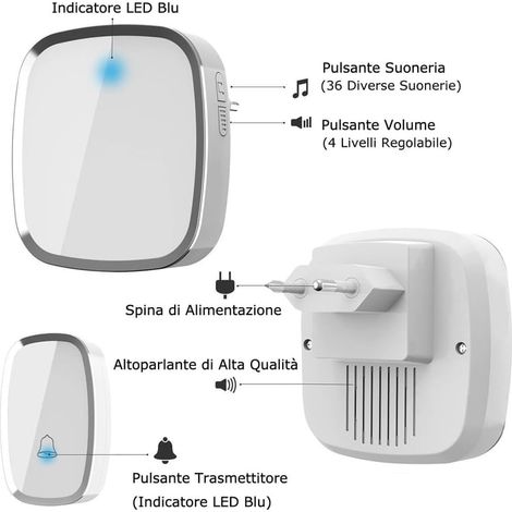 Sonnette sans fil extérieure étanche IP44, sonnette de porte 300 mètres, kit carillon avec flash LED, 1 émetteur