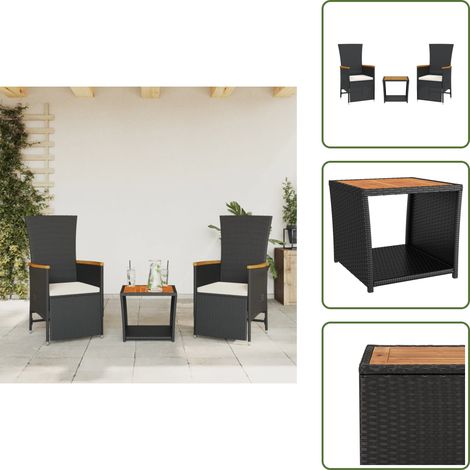 Cojines para sillas - vidaXL Set comedor de jardín 3 pzas con cojines ratán sintético negro - Muebles de exterior