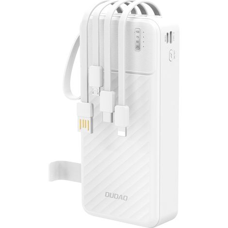 Batería externa Dudao K11 Pro de 20000 mAh con cables integrados - Blanca