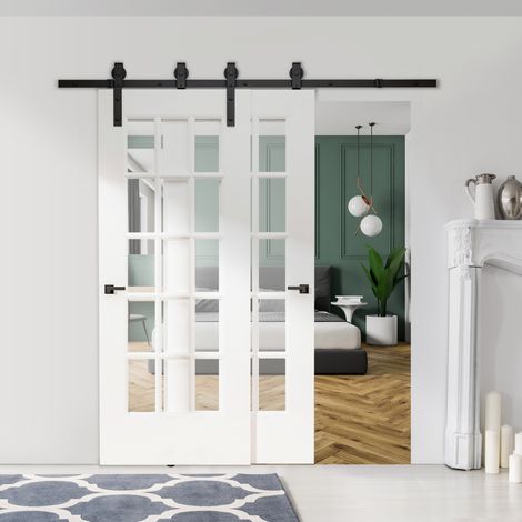 Kit herrajes puerta corredera doble acero 200 cm OKMYHOME (1/5)