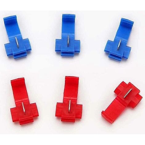 50 connecteurs électriques rapides. Connecteurs de dérivation auto-dénudables. Connecteurs à verrouillage Scotch (25 rouges, 25 bleus). (1/5)