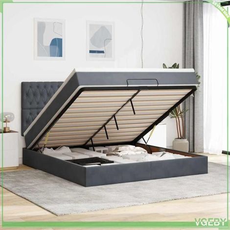 Cadre de lit ottoman avec matelas - 180x200 - Velours gris foncé - Rangement hydraulique - LED intégrée (1/5)