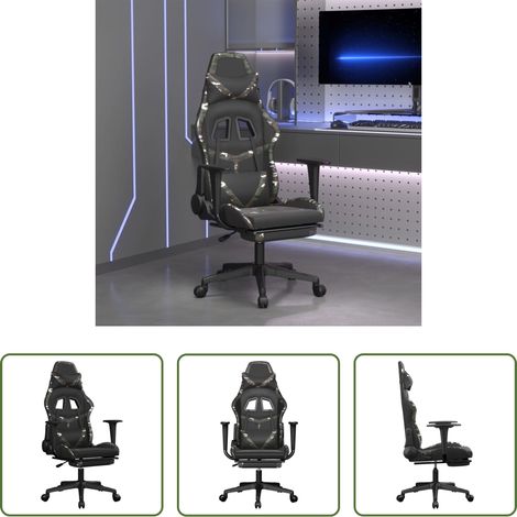 vidaXL Chaise de jeu pivotante - Chaise de jeu avec repose-pied Noir et camouflage Similicuir (1/5)