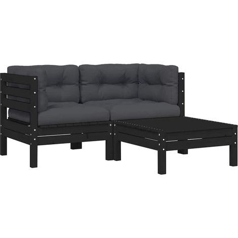 Maison Exclusive - 3-tlg. Garten-Lounge-Set mit Kissen Schwarz Ma