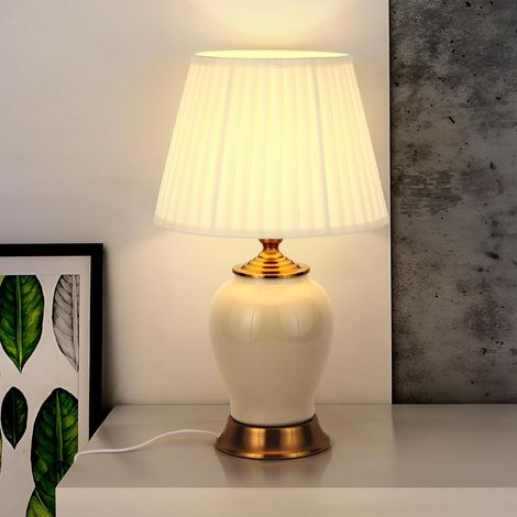 Lampe De Table Moderne RéTro En CéRamique,éClairage DéCoratif Pour Salon, Veilleuse Blanche En Tissu, Chambre à Couche, DéCoration De Chambre,Blanc
