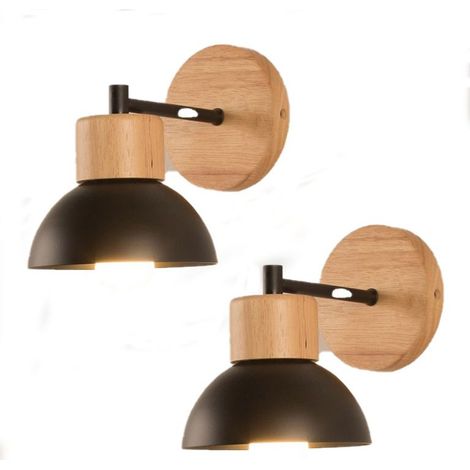 (2PCS)-Applique Murale Nordique Moderne Lampe Murale Bois Métal Applique Murale D'Intérieur Minimaliste, Noir E27 Pour Chambre À Coucher, Bureau (1/4)