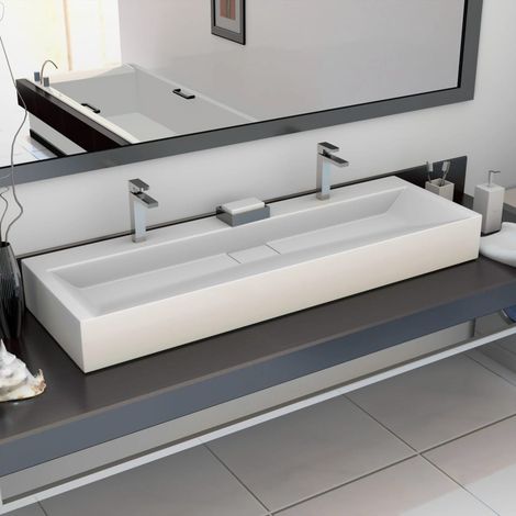 INLIFE Lavabo 120x46x11 cm Fonte minérale/marbre Blanc (1/5)