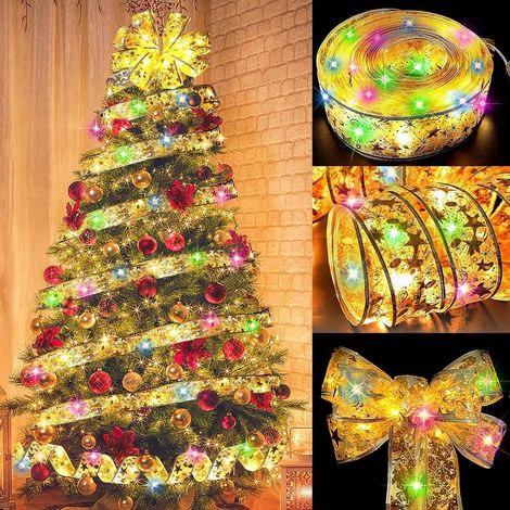 10 M 100 LED Luci a Nastro per Albero di Natale, Ghirlanda Luminosa a Nastro LED, Luci Decorative per Albero di Natale, Fiocco in Pizzo Fai-da-te (1/5)