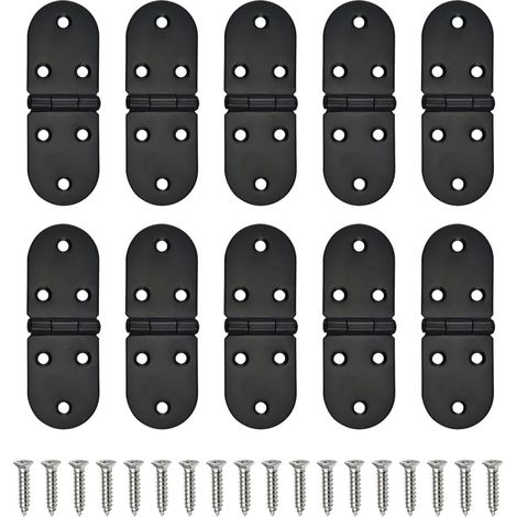 Charnière 10 pièces + 60 vis noires pour portes, placards, fenêtres, tables pliantes et armoires. (1/5)