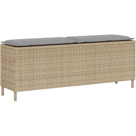 Gartenbank mit Kissen Beige 110x30x40,5 cm Poly Rattan