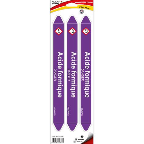 Planche de 3 marqueurs de tuyauterie 355 x 37 mm pour Ø 50 à 70 mm - Acide formique - 4708607