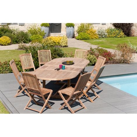 FUN - Table de jardin 10/12 personnes - ovale double extension 200/300120 cm en bois Teck (1/4)